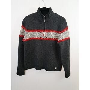 Woolrich Women's Gray Snowflake Print 1/4 Zip Sweater Small 100% Wool